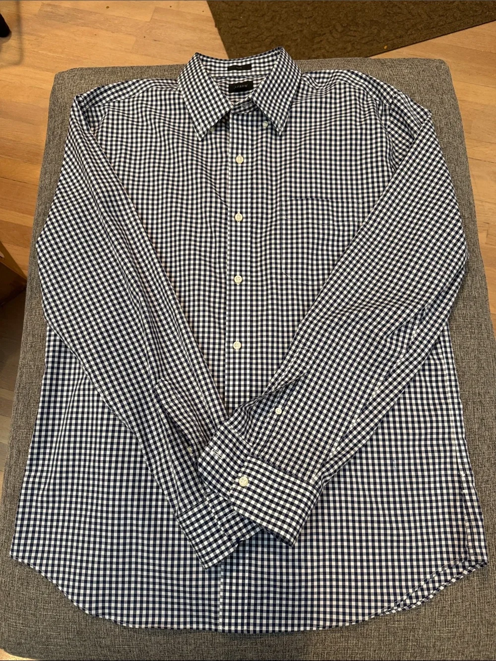 J. Crew Men's Navy and White Gingham Check Long-Sleeve D Shirt